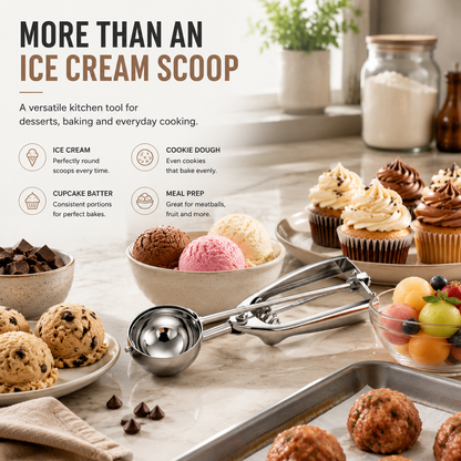 Stainless Steel Ice Cream Scoop Set of 3 - 3 Sizes Cookie Scoop with Trigger Release System for Baking & Desserts - Versatile Kitchen Tools