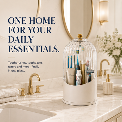 Modern Durable Toothbrush Holder with Cover - 360-Rotating Compact Transparent Door Lid Organizer for Vanity Bathroom Countertop Storage, 1 Count Rotating Box