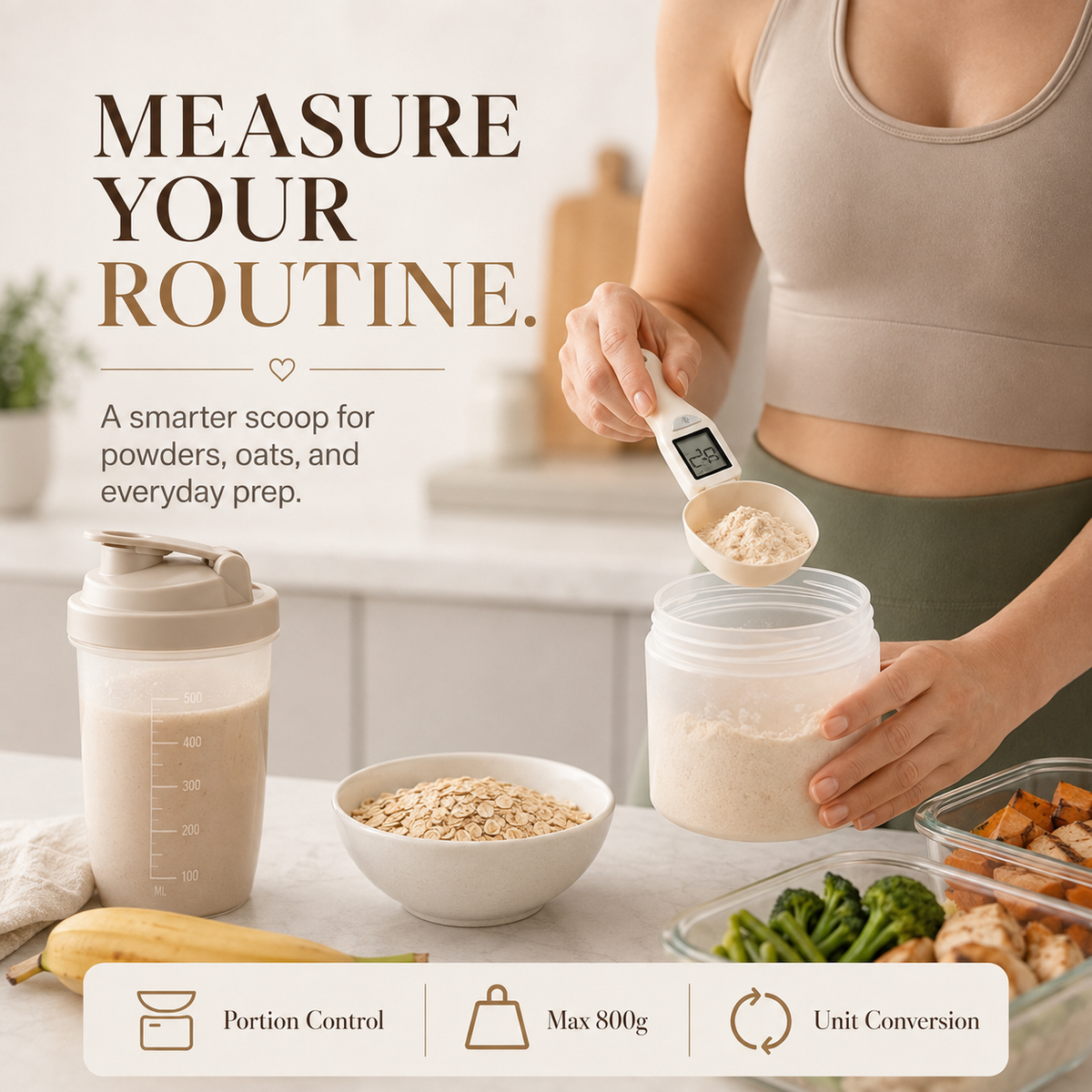 Digital Food Measuring Scoop Scale Electronic Kitchen Measuring Spoon Scale for Cooking Baking - Smart Adjustable Measure Cup for Home Cooks Bakers Chefs Pet Owners`