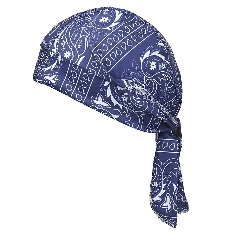 Navy blue paisley cycling elastic cap for running and outdoor sports