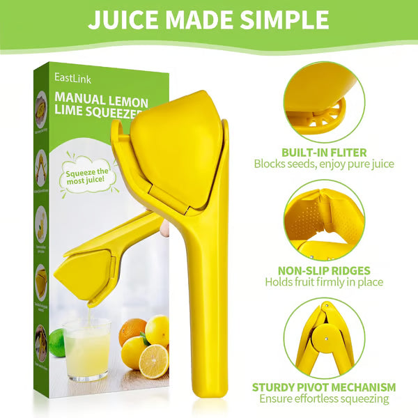 Lemon Juicer Squeezer, Max Juice Extraction Lime Citrus Squeezer Hand Press, Easy-to-Use Flat Lime Juicer with Leverage to Reduce Effort, Manual Juicer with Built-in Strainer,
