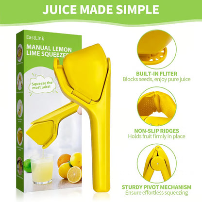 Lemon Juicer Squeezer, Max Juice Extraction Lime Citrus Squeezer Hand Press, Easy-to-Use Flat Lime Juicer with Leverage to Reduce Effort, Manual Juicer with Built-in Strainer,