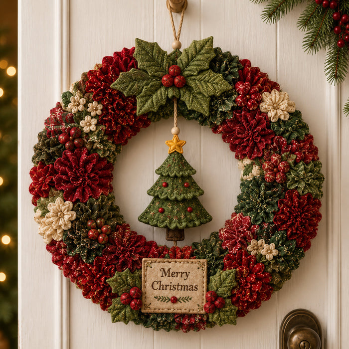 Merry Christmas Tree 3D fabric poke wreath design