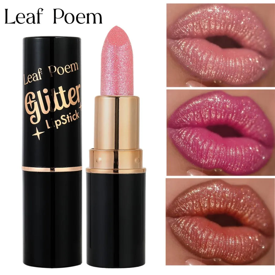 Diamond glitter lipstick with shimmering pink rose and bronze lip looks