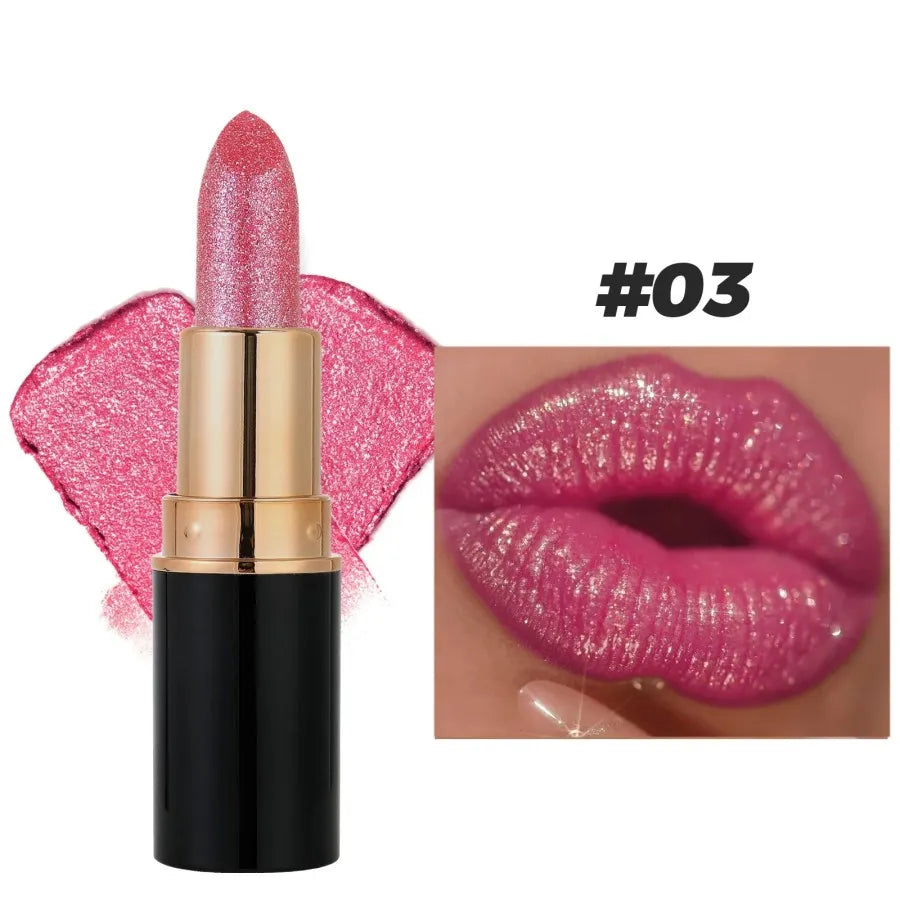 Shade 03 berry pink glitter lipstick and sparkling lip finish
