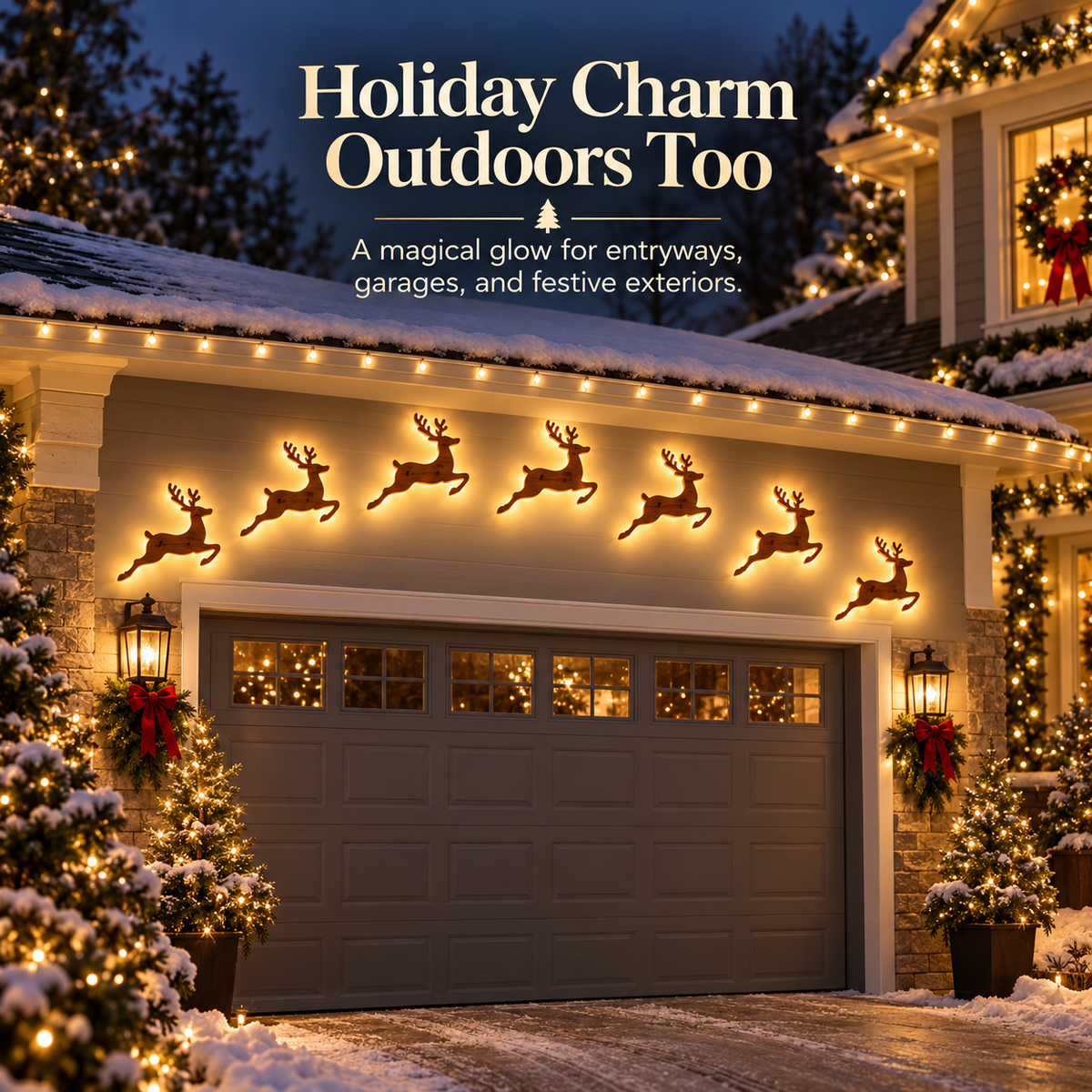 🦌 7-Piece Glowing Reindeer Wall Decor – Warm Christmas Flying Reindeer Light Set