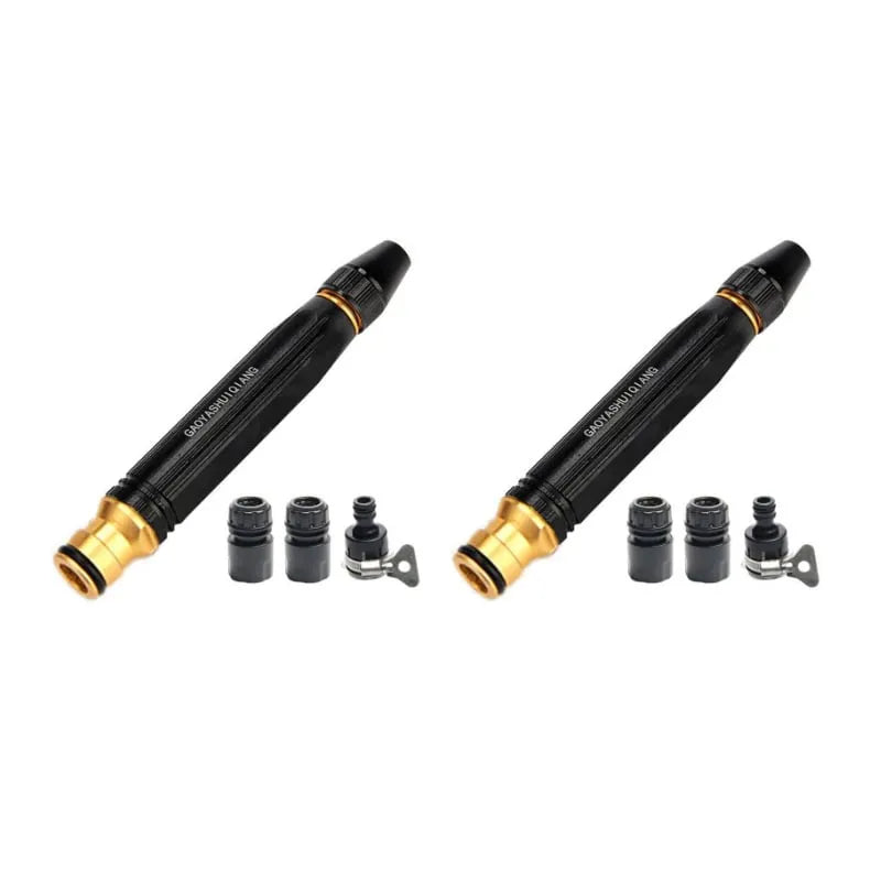Two heavy duty adjustable twist jet hose nozzle sets with connectors