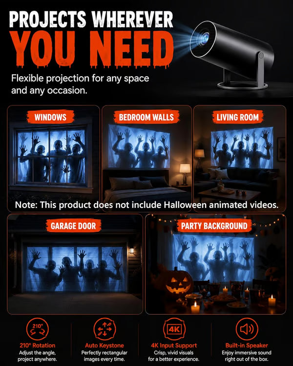 Scary Decorations Halloween Window Projector，White：With Effect fabric | Projects Animated Horror Window Scenes with Easy Setup, 210° Rotation, Built-In Speaker, And Auto Keystone Correction