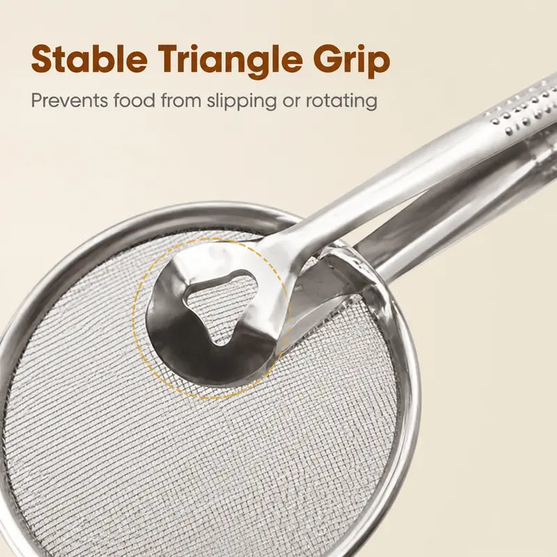 2-in-1 Oil-Frying Filter Clip, Kitchen Food Strainer Tongs for Fried Food, Stainless Steel Stainless Steel Drain Oil Fried Food Strainer with Clip Fry Tool Oil Skimmer Food Clip Tong Filter Strainer Mesh