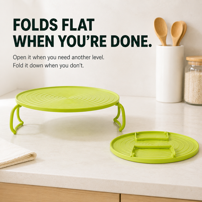 Microwave Steamer Rack, Foldable Microwave Plate Stacker with Cool-Touch Handles, Space-Saving Food Heating Tray Stand, Reusable Kitchen Organizer for Plates & Bowls