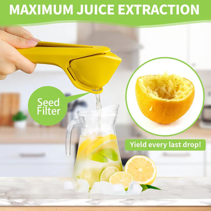 Lemon Juicer Squeezer, Max Juice Extraction Lime Citrus Squeezer Hand Press, Easy-to-Use Flat Lime Juicer with Leverage to Reduce Effort, Manual Juicer with Built-in Strainer,