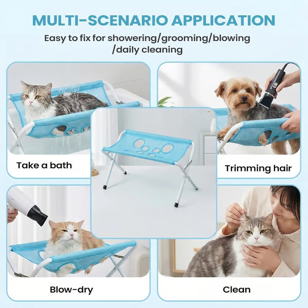 Pet Grooming Table - Breathable 8 Holes & Bite Resistant | Pet Grooming Table with Container for Puppy - Suitable for Cats Kittens Puppies Cutting Claws Cleaning