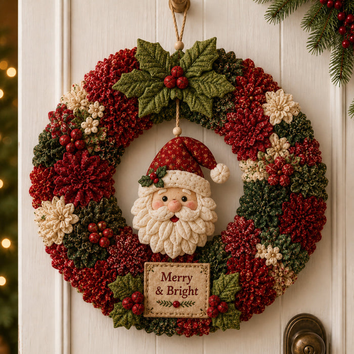 Merry and Bright Santa 3D fabric poke wreath design