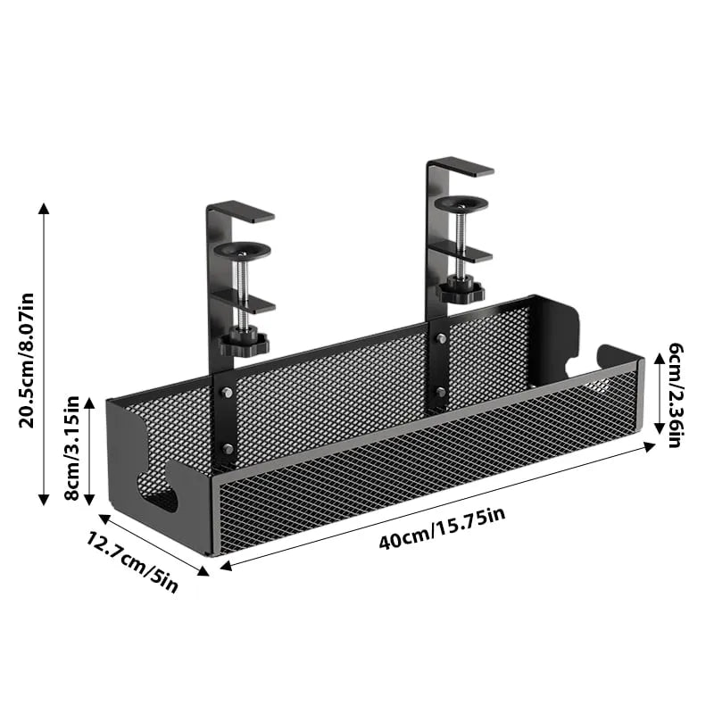Black adjustable no drill under desk cable organizer large size