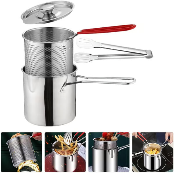 UPKOCH 1 Set Stainless Steel Stock Fry Pot with Strainer Basket,Fry Pot with Basket and Lid for Frying Shrimp Chicken Fries