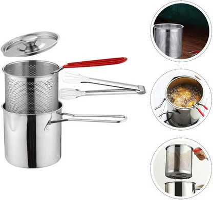 UPKOCH 1 Set Stainless Steel Stock Fry Pot with Strainer Basket,Fry Pot with Basket and Lid for Frying Shrimp Chicken Fries
