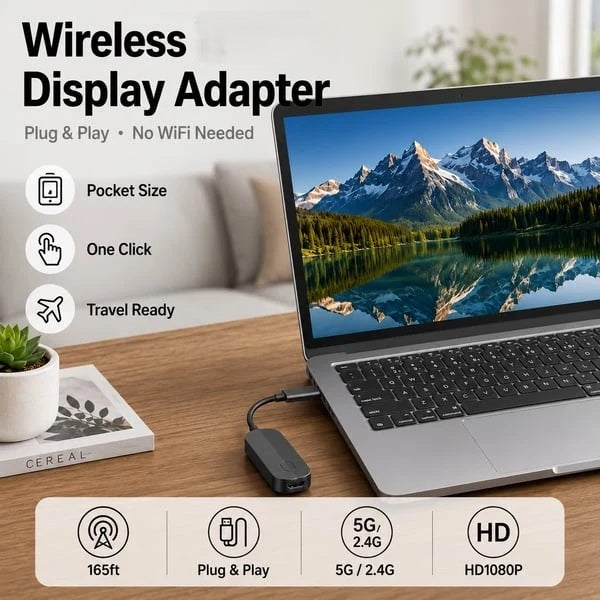 Wireless display adapter connected to a laptop