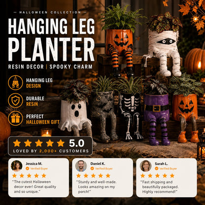 Halloween whimsical hanging leg planter skeleton fall decoration