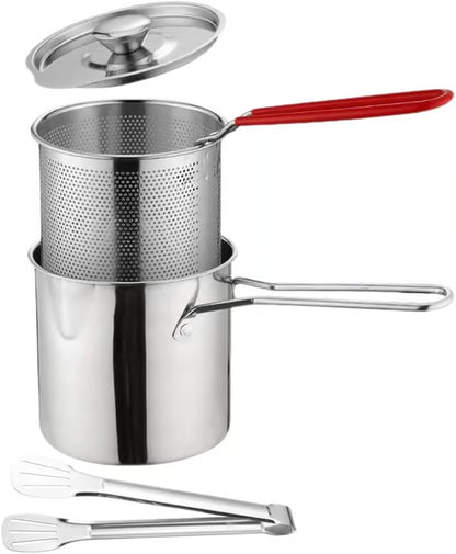 UPKOCH 1 Set Stainless Steel Stock Fry Pot with Strainer Basket,Fry Pot with Basket and Lid for Frying Shrimp Chicken Fries