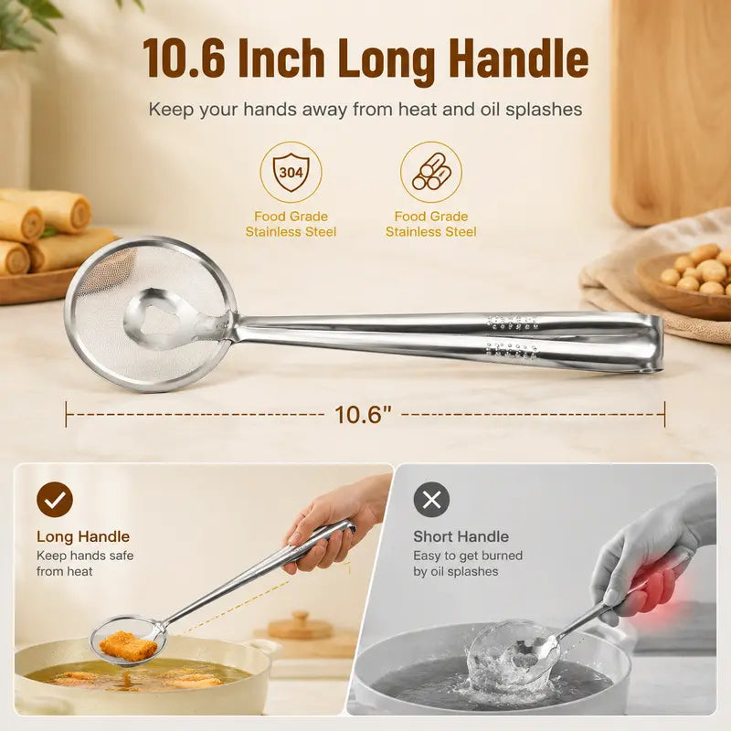 2-in-1 Oil-Frying Filter Clip, Kitchen Food Strainer Tongs for Fried Food, Stainless Steel Stainless Steel Drain Oil Fried Food Strainer with Clip Fry Tool Oil Skimmer Food Clip Tong Filter Strainer Mesh