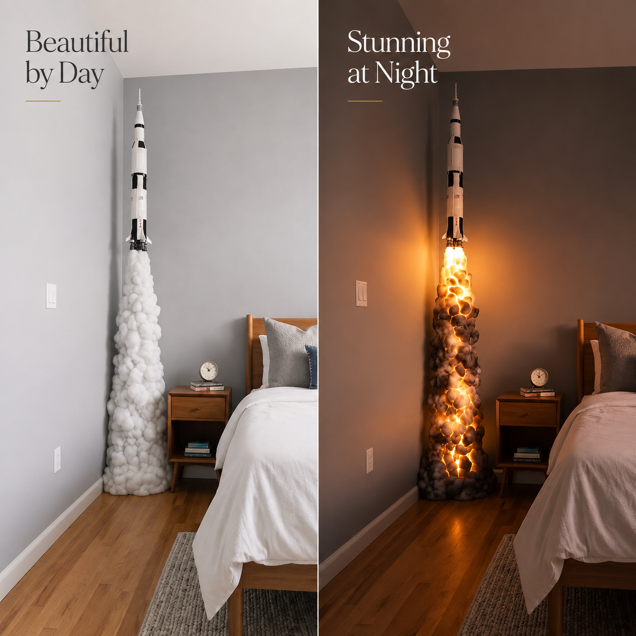 🚀 Saturn V Rocket Launch Cloud Floor Lamp | Space Ambient Decor Light