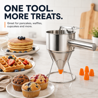 20OZ/40OZ Stainless Steel Pancake Batter Dispenser - Kitchen Metal Utensils with Silicone Leak-Proof Nozzle, Squeeze Handle, Stand & Precise Control for Pancakes, Waffles, Cupcakes