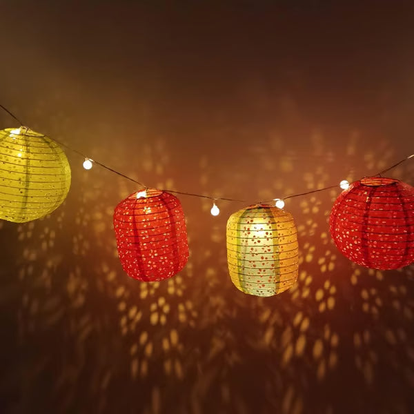 12 Pack Paper Lanterns with LED Lights 6.3 Inch Oval Chinese Decor | Warm lighting effect; Decorative hanging style; Festive party atmosphere; Easy display setup; Creative event accent