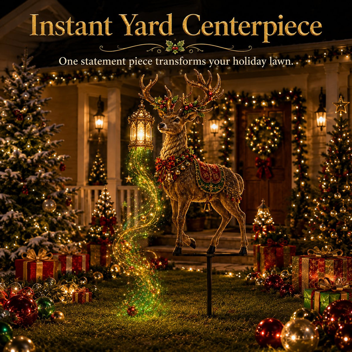 Light-up reindeer used as Christmas front yard centerpiece
