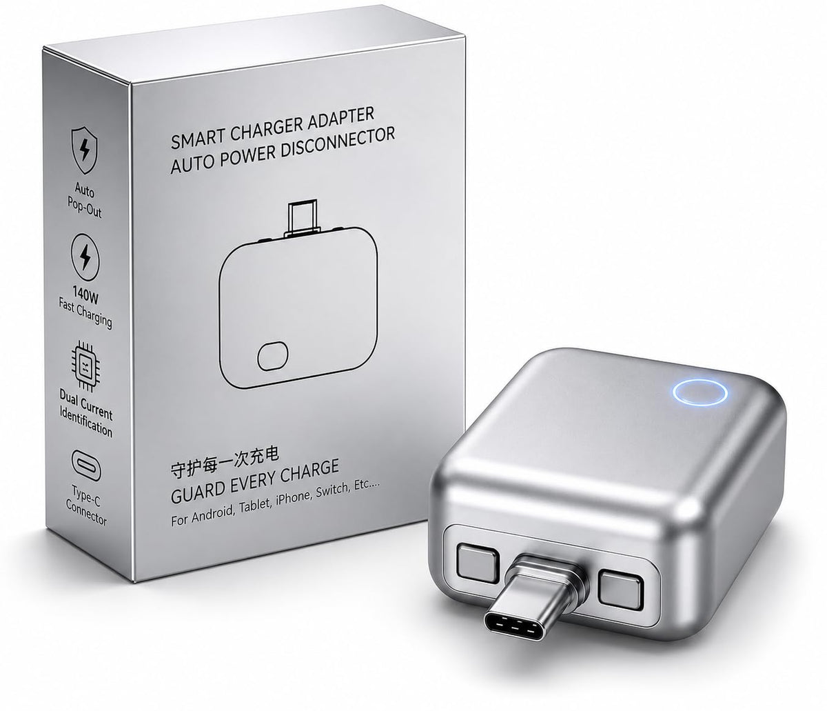 140W Smart Auto-Stop Charging Adapter with packaging