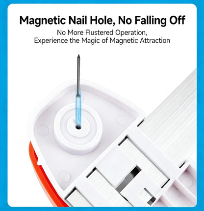 3-in-1 Picture Hanging Tool, Magnetic Nail Hanger with Level Ruler, Hammer-Free Wall Mounting Tool for Frames, Mirrors, and Gallery Decor, Includes 14 Brad Nails