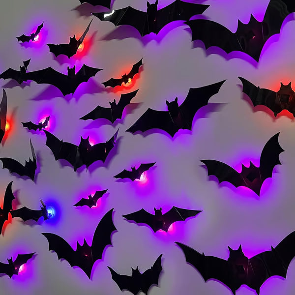 72 Pack Remote Control Light-Up 3D Halloween Bat Wall Decor – Flashing Bat Stickers for Indoor Party, Bedroom, Bathroom Mirror, Garage & Door Decorations