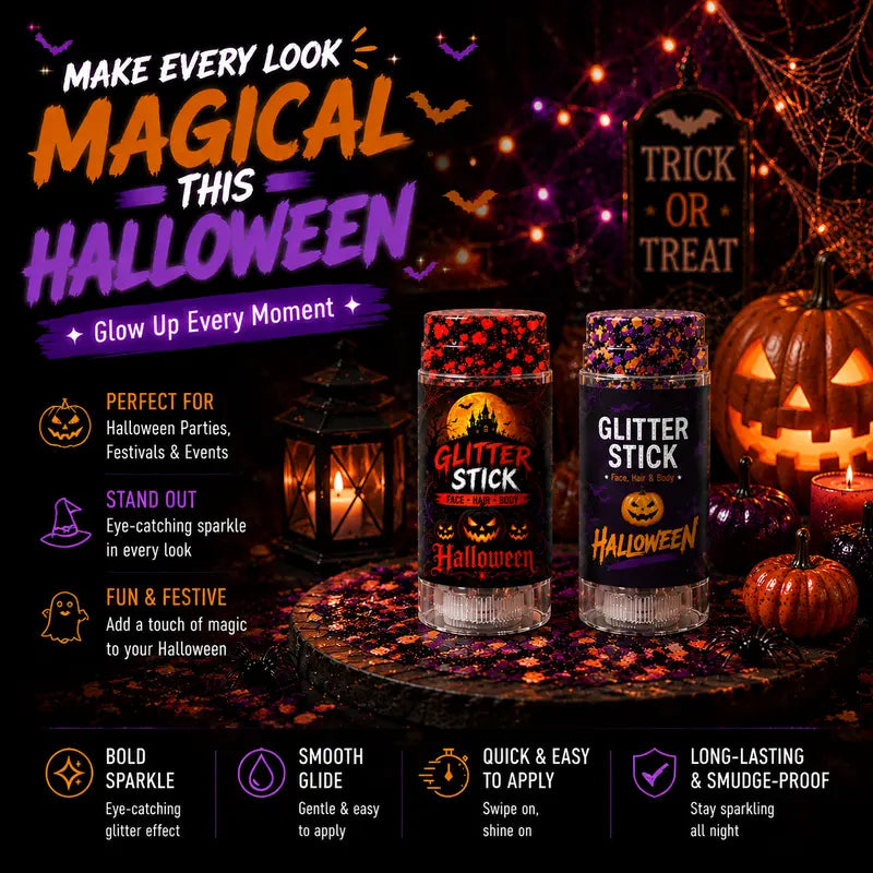 Halloween glitter sticks displayed in a spooky party setting