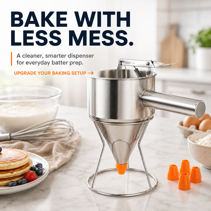 20OZ/40OZ Stainless Steel Pancake Batter Dispenser - Kitchen Metal Utensils with Silicone Leak-Proof Nozzle, Squeeze Handle, Stand & Precise Control for Pancakes, Waffles, Cupcakes