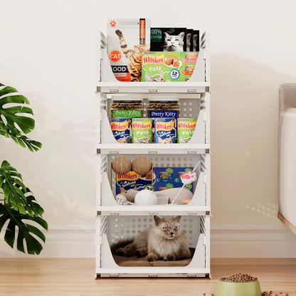 Pinkpum 4 Pack Stackable Plastic Storage Closet Organizers and Storage Bins Drawer Shelf Storage Container for Wardrobe Cupboard Kitchen Bathroom Office White