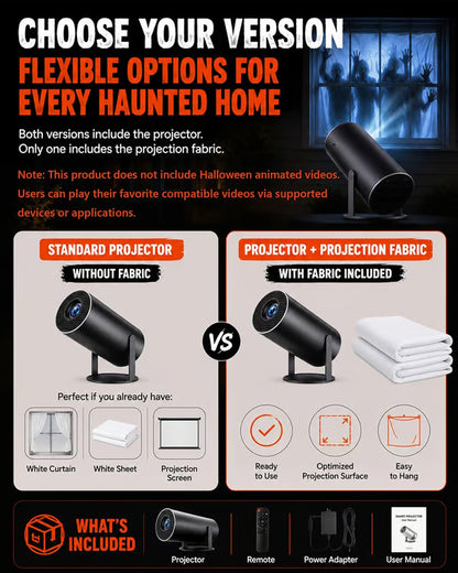 Scary Decorations Halloween Window Projector，White：With Effect fabric | Projects Animated Horror Window Scenes with Easy Setup, 210° Rotation, Built-In Speaker, And Auto Keystone Correction