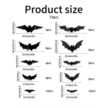 72 Pack Remote Control Light-Up 3D Halloween Bat Wall Decor – Flashing Bat Stickers for Indoor Party, Bedroom, Bathroom Mirror, Garage & Door Decorations