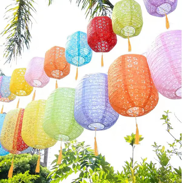 12 Pack Paper Lanterns with LED Lights 6.3 Inch Oval Chinese Decor | Warm lighting effect; Decorative hanging style; Festive party atmosphere; Easy display setup; Creative event accent
