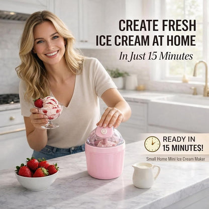 Small Home Mini Ice Cream Maker, DIY Mini Ice Cream Maker, 500ml Electric Gelato & Sorbet Machine with One-Touch 15-Minute Quick Freeze, for Kitchen Family