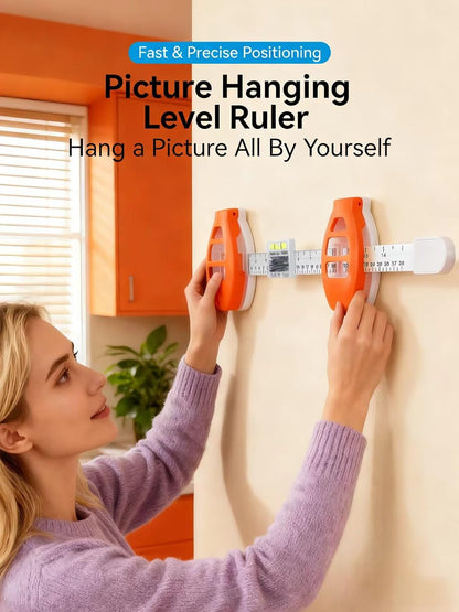 3-in-1 Picture Hanging Tool, Magnetic Nail Hanger with Level Ruler, Hammer-Free Wall Mounting Tool for Frames, Mirrors, and Gallery Decor, Includes 14 Brad Nails