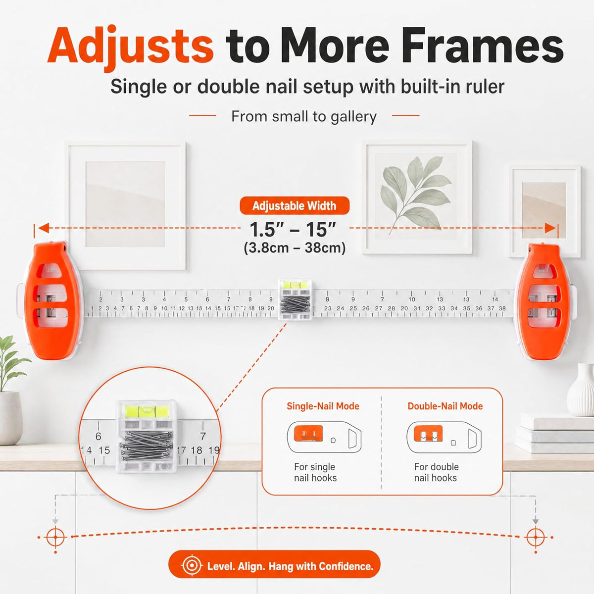 🖼️ 3-in-1 Picture Hanging Tool – Measure, Level & Position Nails 🔨