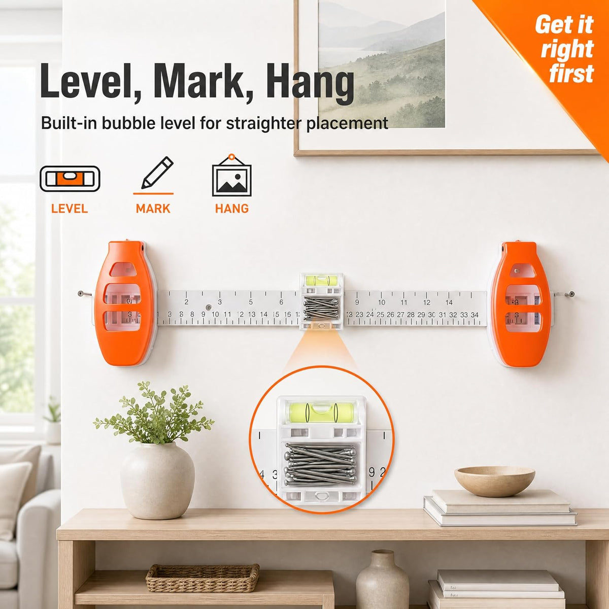 🖼️ 3-in-1 Picture Hanging Tool – Measure, Level & Position Nails 🔨