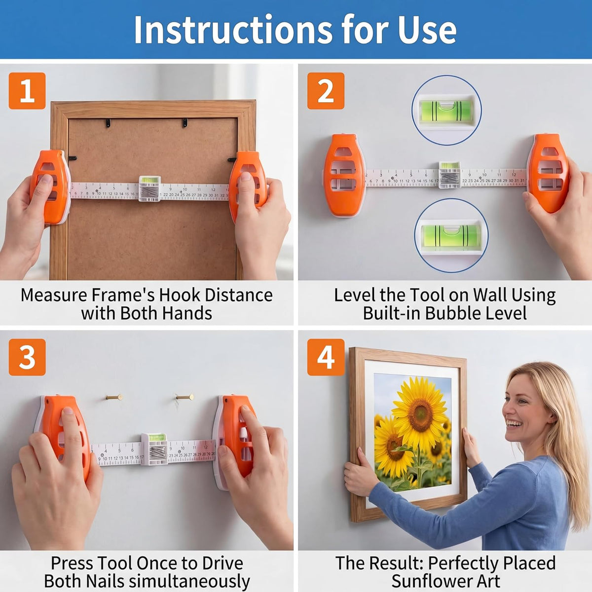 🖼️ 3-in-1 Picture Hanging Tool – Measure, Level & Position Nails 🔨