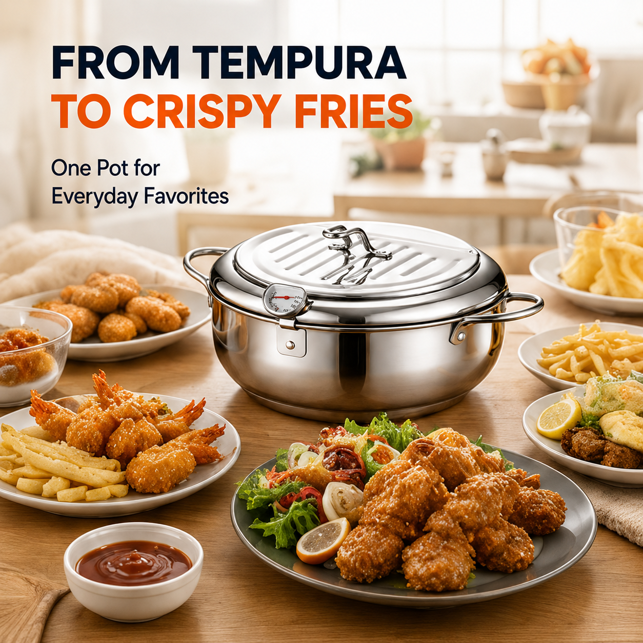 🍗 304 Stainless Steel Deep Fryer Pot | Thermometer + Drip Rack for Perfect Frying