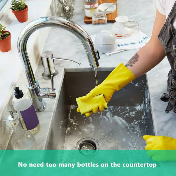 Dish Soap Dispenser for Kitchen Sink (Brushed Nickel), Countertop Sink Soap Dispenser Water Pump with 47” No-Spill Extension Tube Kit Design for Kitchen Bathroom, No More Refills