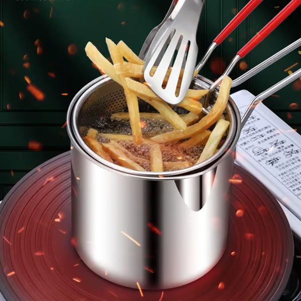 UPKOCH 1 Set Stainless Steel Stock Fry Pot with Strainer Basket,Fry Pot with Basket and Lid for Frying Shrimp Chicken Fries