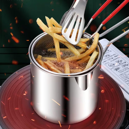 UPKOCH 1 Set Stainless Steel Stock Fry Pot with Strainer Basket,Fry Pot with Basket and Lid for Frying Shrimp Chicken Fries