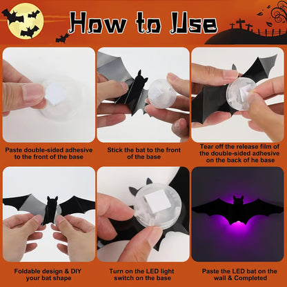 72 Pack Remote Control Light-Up 3D Halloween Bat Wall Decor – Flashing Bat Stickers for Indoor Party, Bedroom, Bathroom Mirror, Garage & Door Decorations