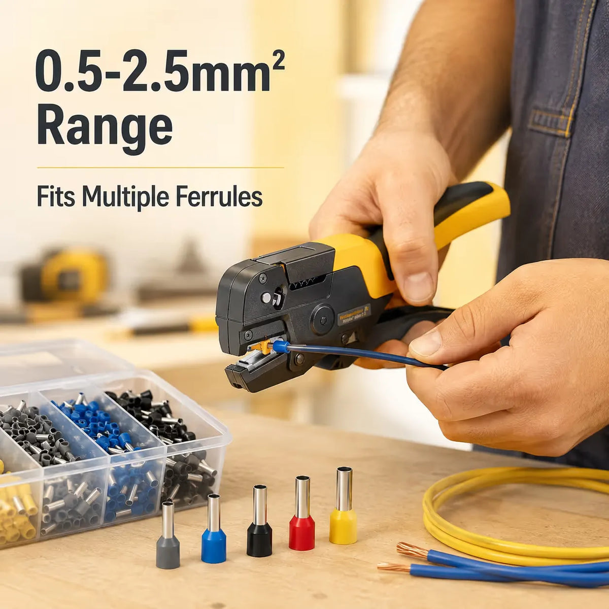 Multi-function ferrule crimping pliers 0.5 to 2.5 square millimeter range