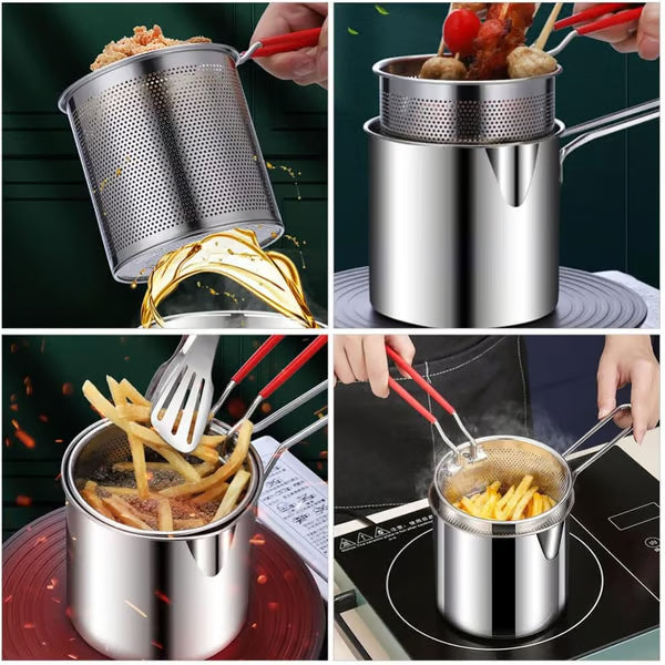 UPKOCH 1 Set Stainless Steel Stock Fry Pot with Strainer Basket,Fry Pot with Basket and Lid for Frying Shrimp Chicken Fries