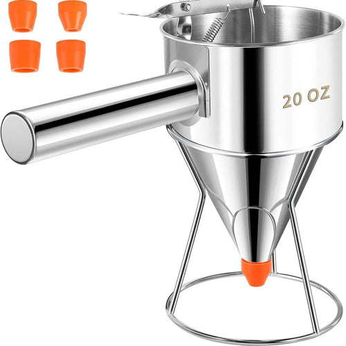 20OZ/40OZ Stainless Steel Pancake Batter Dispenser - Kitchen Metal Utensils with Silicone Leak-Proof Nozzle, Squeeze Handle, Stand & Precise Control for Pancakes, Waffles, Cupcakes